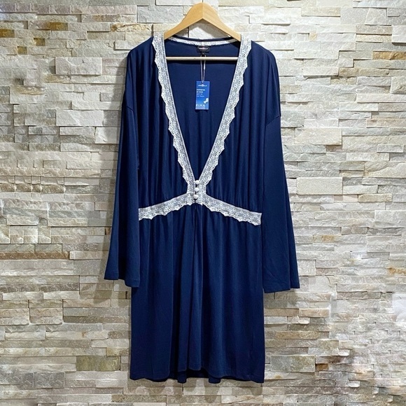 COSABELLA lace trim flirty sleep robe NAVY/MOON L - Picture 1 of 13